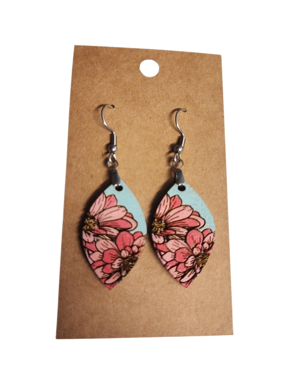 Petal Sky Bloom Wood Drop Earrings